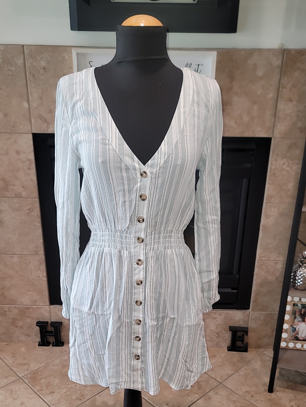 Blue And White Stripped Dress Long Sleeve
